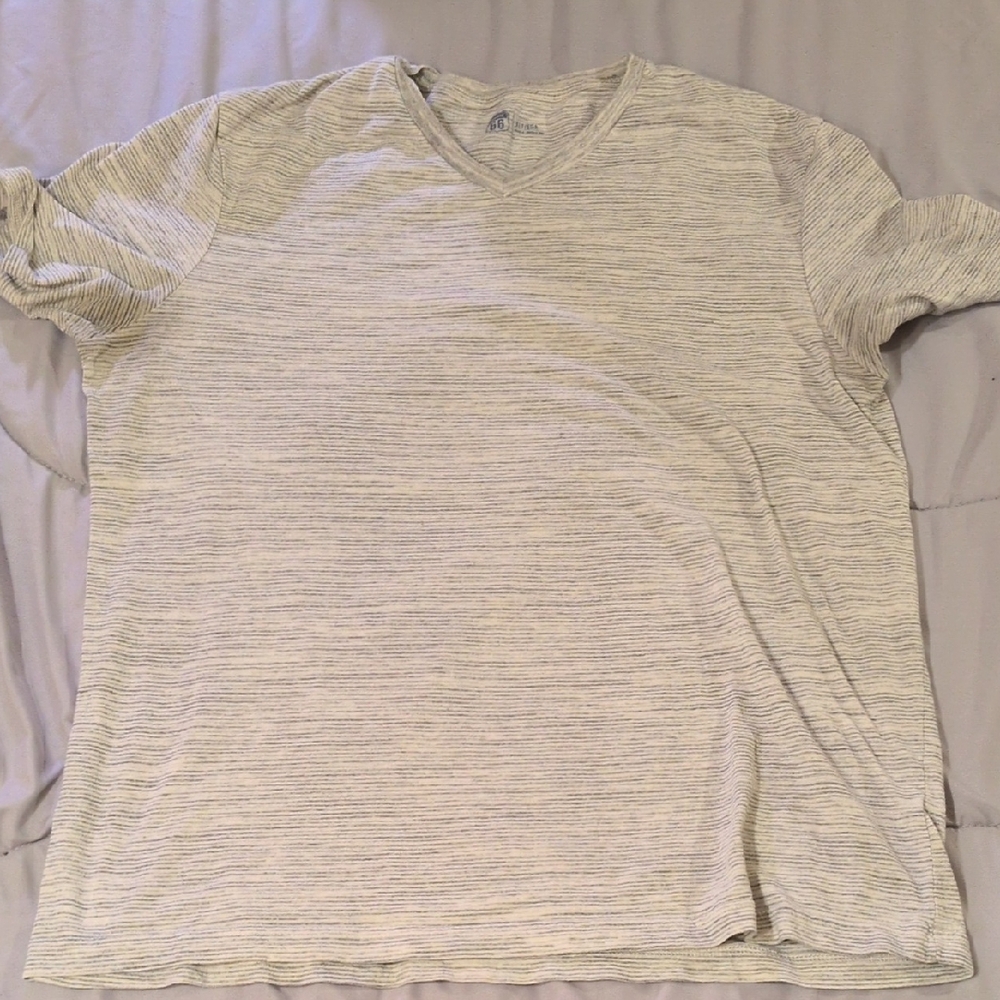 Route 66 Men's Light Beige Striped V-Neck Tee [Hole]